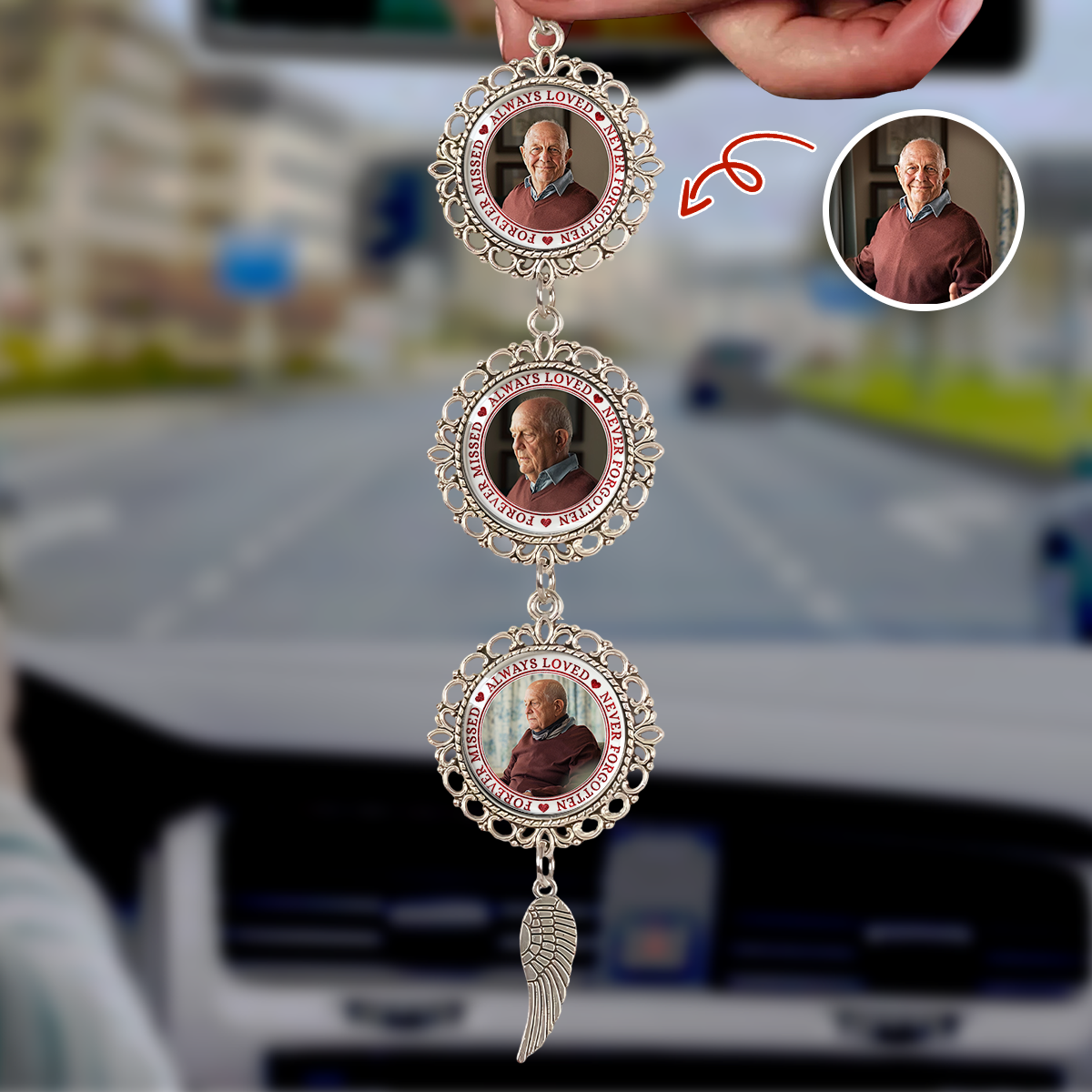 I Have An Angel Watching Over Me - Personalized Photo Car Ornament With Charm