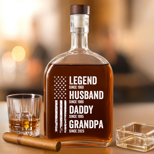 Legend Husband - Family Personalized Custom Whiskey Bottle - Father's Day, Gift For Dad, Grandpa