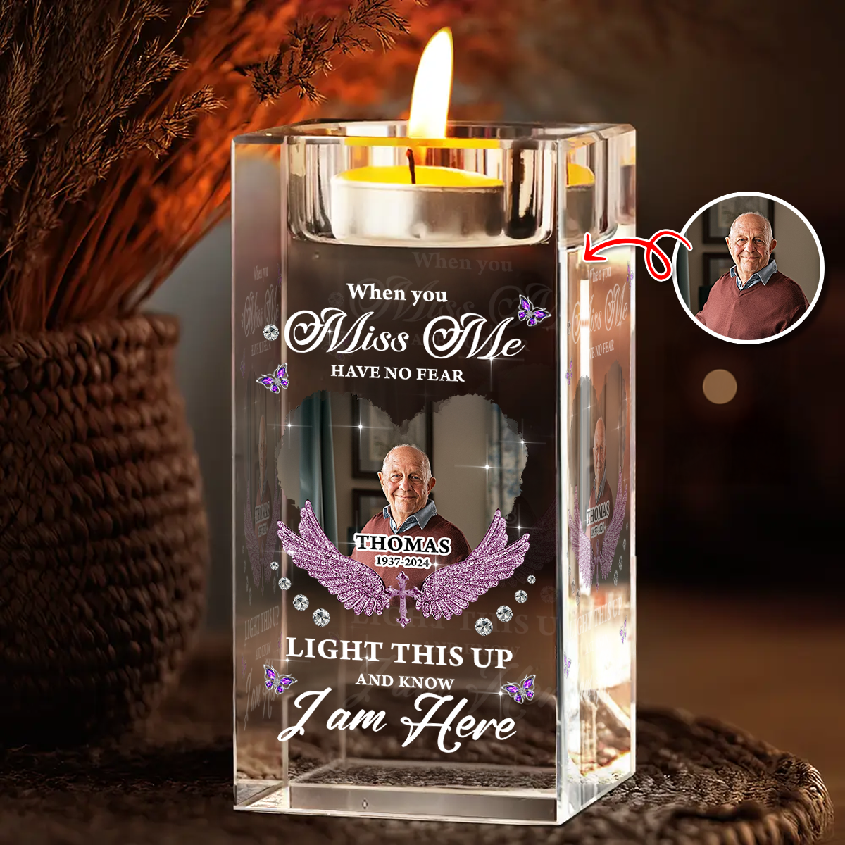 Charm Have No Fear Light This Up - Personalized Crystal Candle Holder
