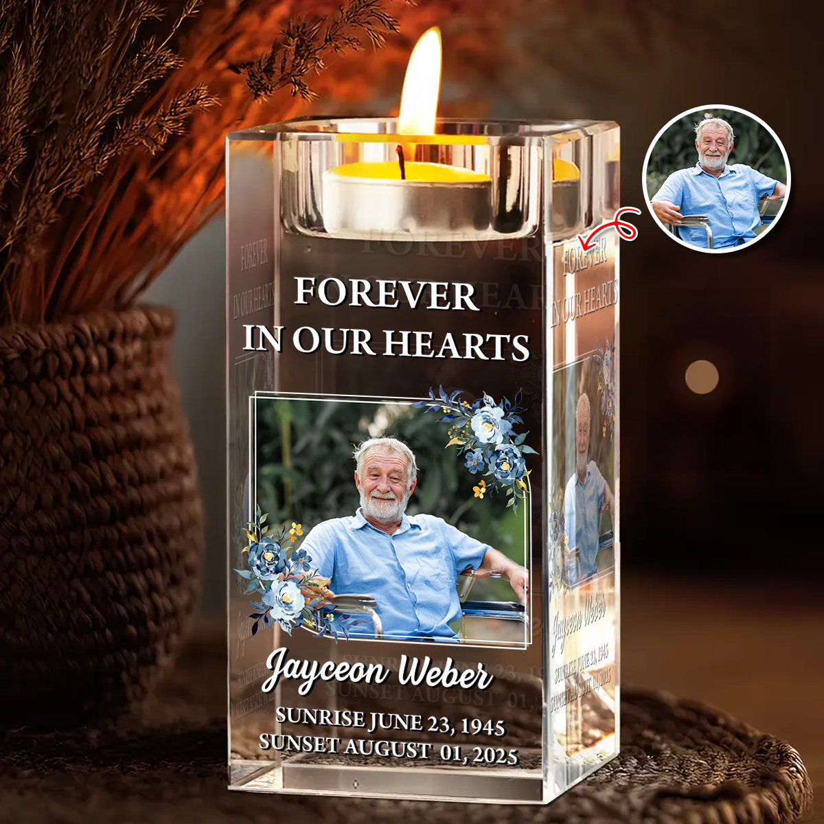 Forever In Our Hearts - Personalized Crystal Candle Holder