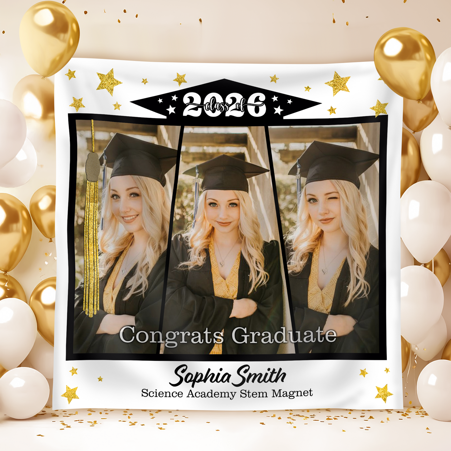 Class Of 2026 White Graduation Decor - Personalized Congrats Graduation Backdrop