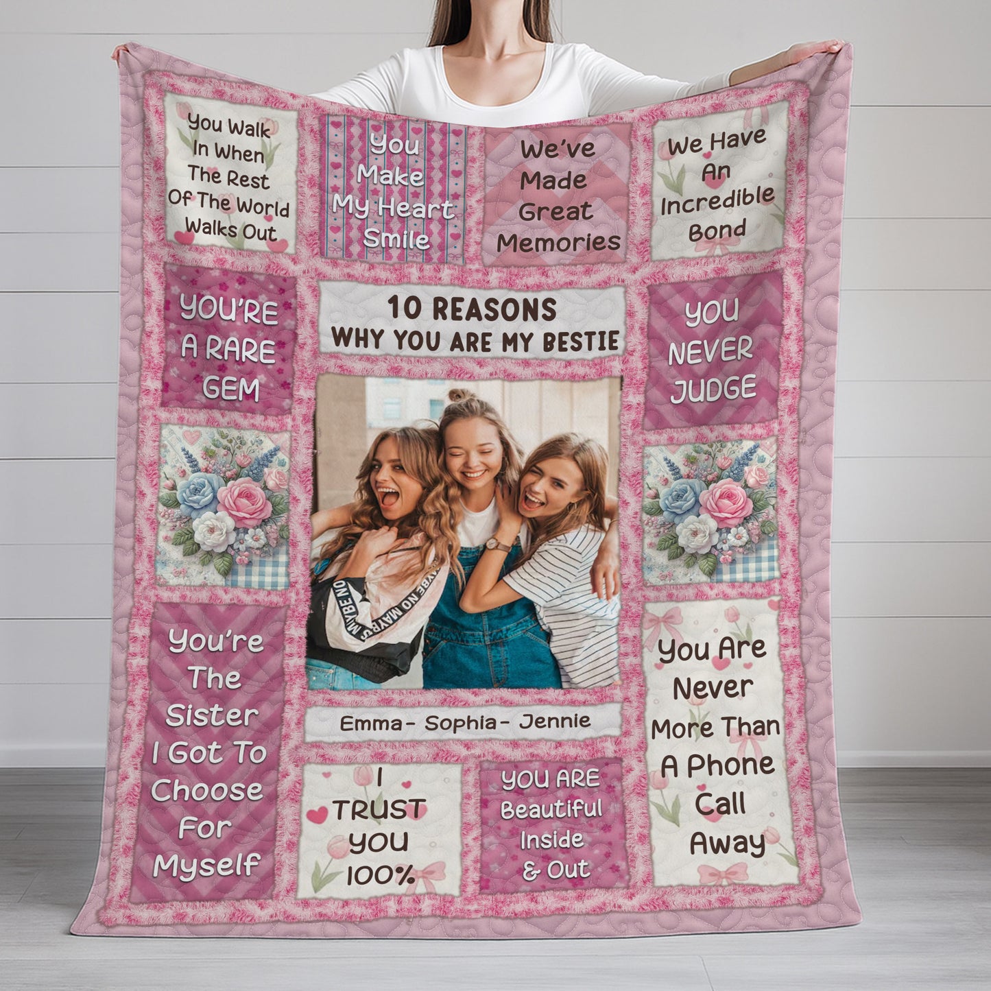 Personalized custom blanket with "10 Reasons Why I Love You" design. A unique and heartfelt gift.