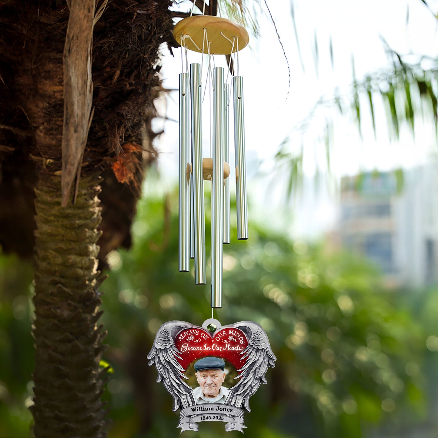 Always On Our Minds - Personalized Memorial Wind Chime - Custom Suncatcher Wind Chime