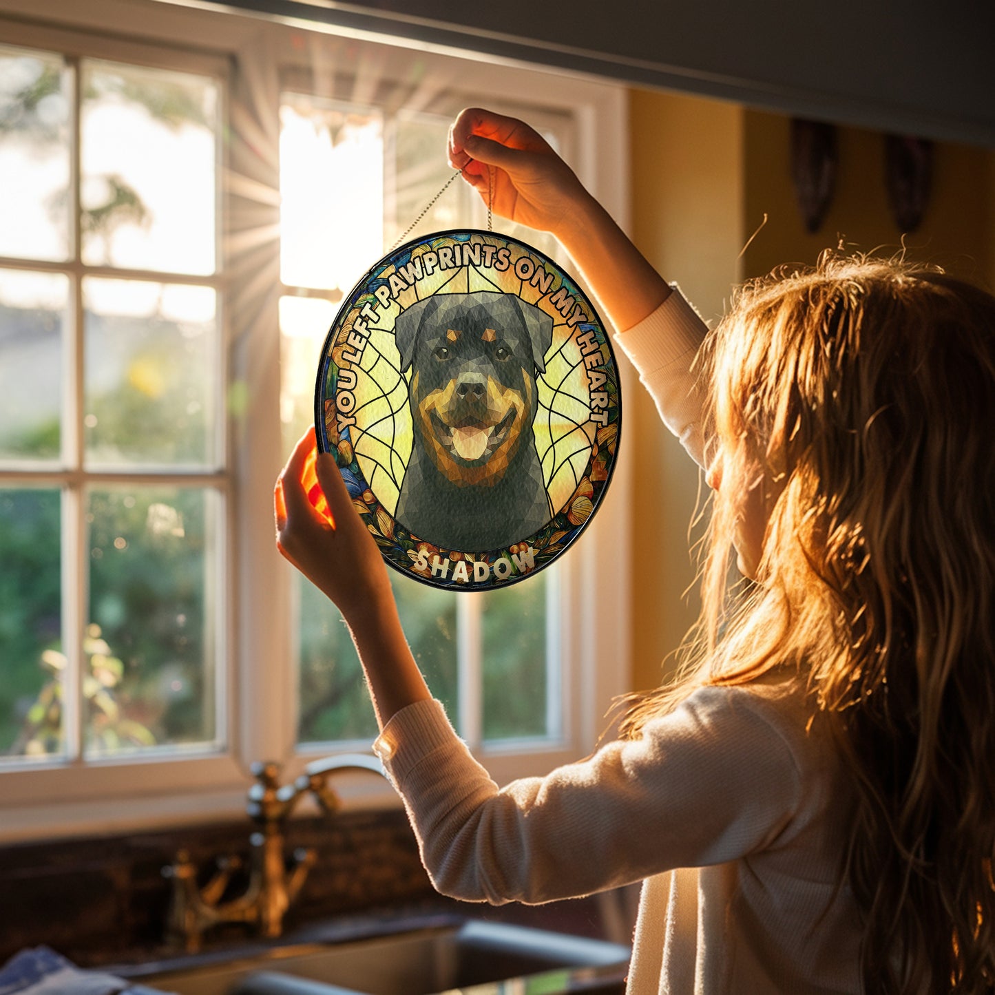 Custom Photo Portrait Dog Cat Memorial - Personalized Photo Stained Glass Window Hanging Suncatcher