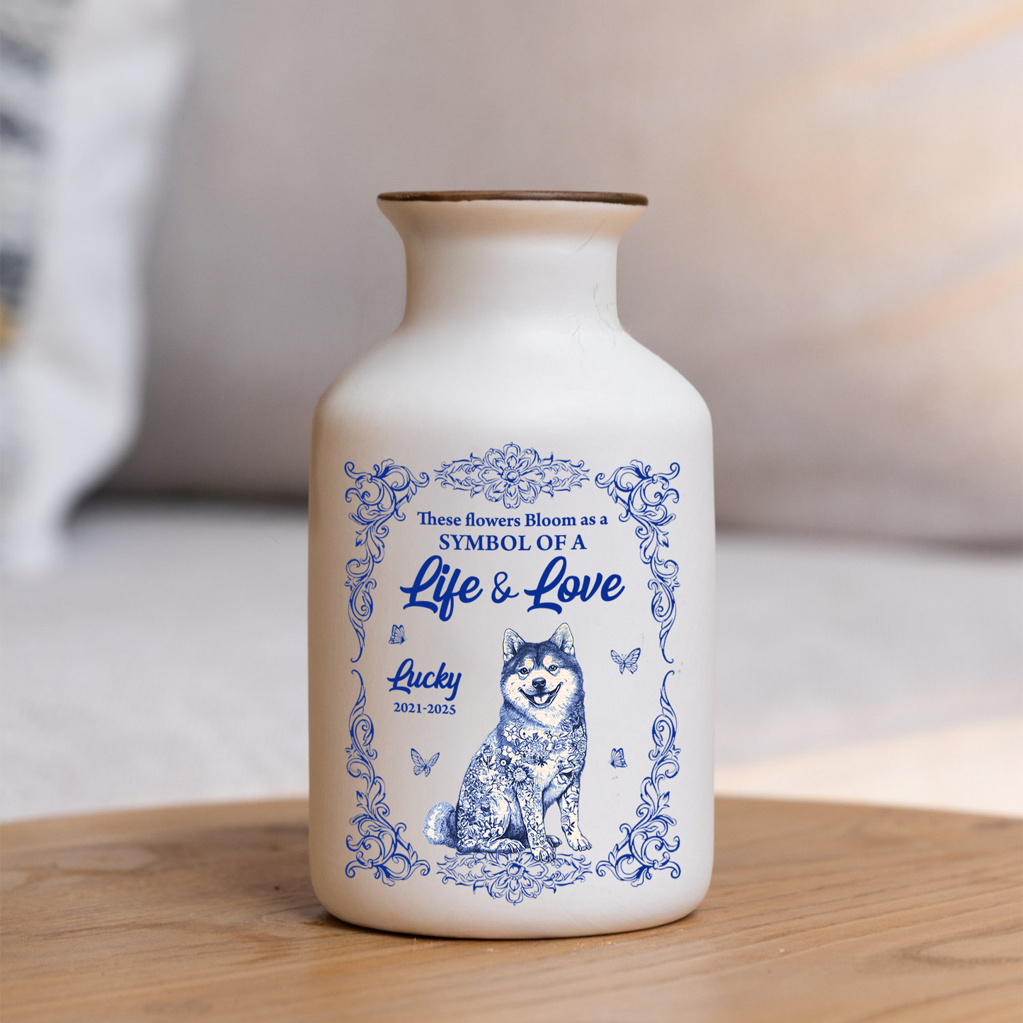 Life and Love Dog - Personalized Custom Elegant White Ceramic Flower Vase Minimalist