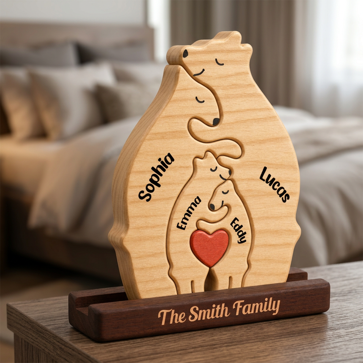 Personalized Bear Family Puzzle - Custom Wooden Name Puzzle