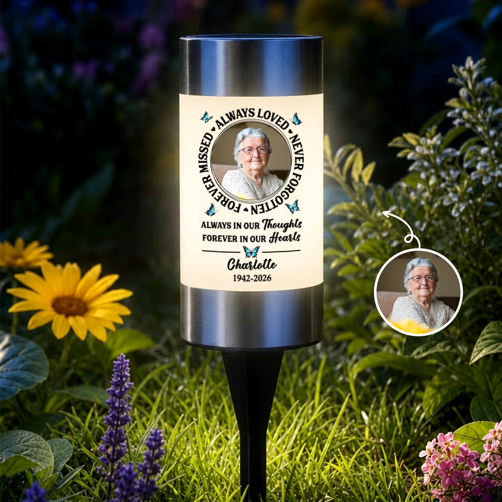 Custom Photo Solar Garden Light - Personalized Memorial Sympathy Gifts For Loss Of Mom, Dad - Always Loved