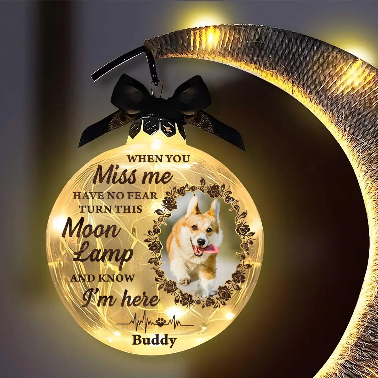 Custom Photo Four Paws, One Heart - Personalized Memorial Moon Led Lamp - Remembrance Gift, Sympathy Gift