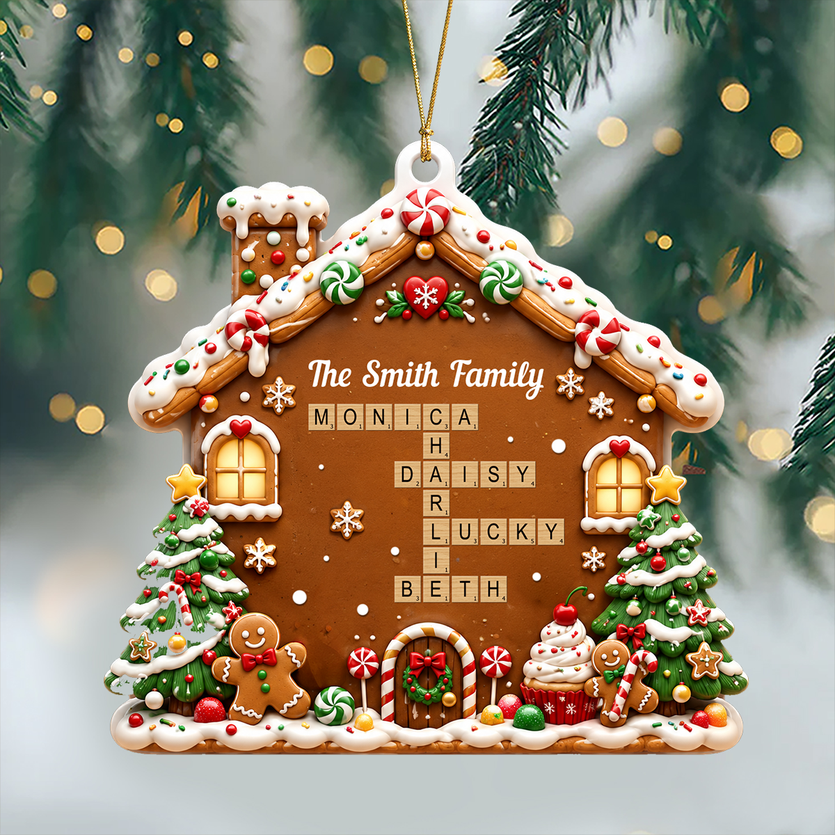 Festive Christmas House Family Forever Linked Together Crossword Puzzle Art - 3D Relief Ornament