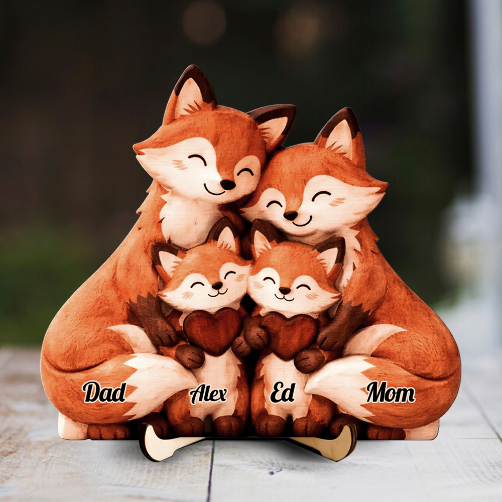 Foxies Family Wooden - Personalized Wooden Sign - Personalized 3-Layered Wooden Plaque