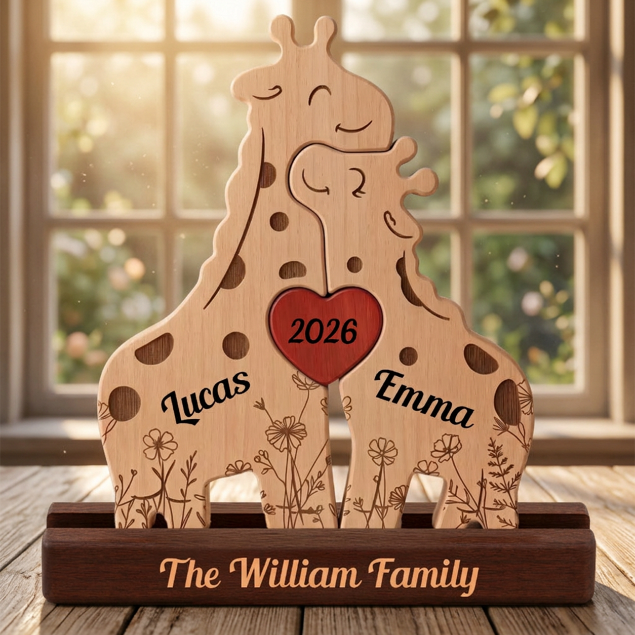 Personalized Giraffe Family Puzzle - Custom Wooden Name Puzzle