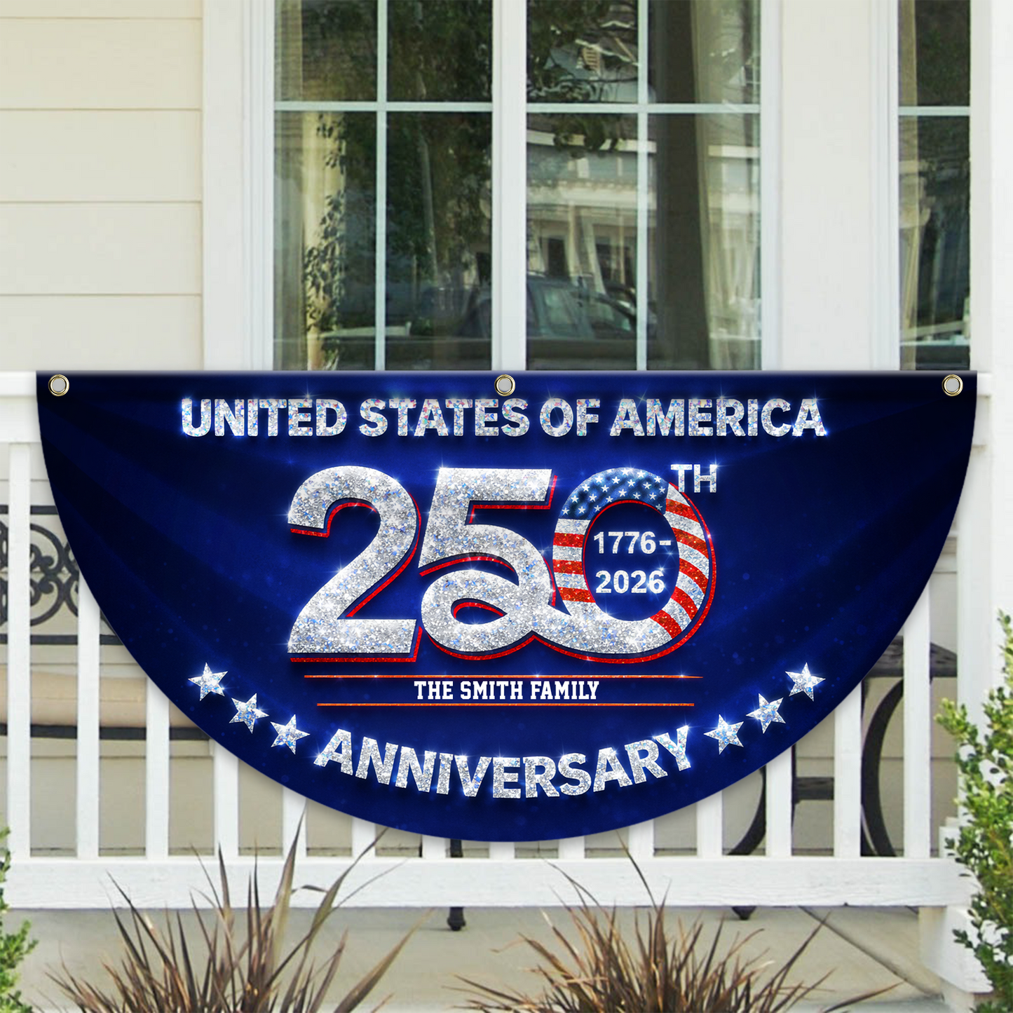 250 Years Of Freedom Glitter Fan Flag - Custom Family Name Non-Pleated Fan Flag