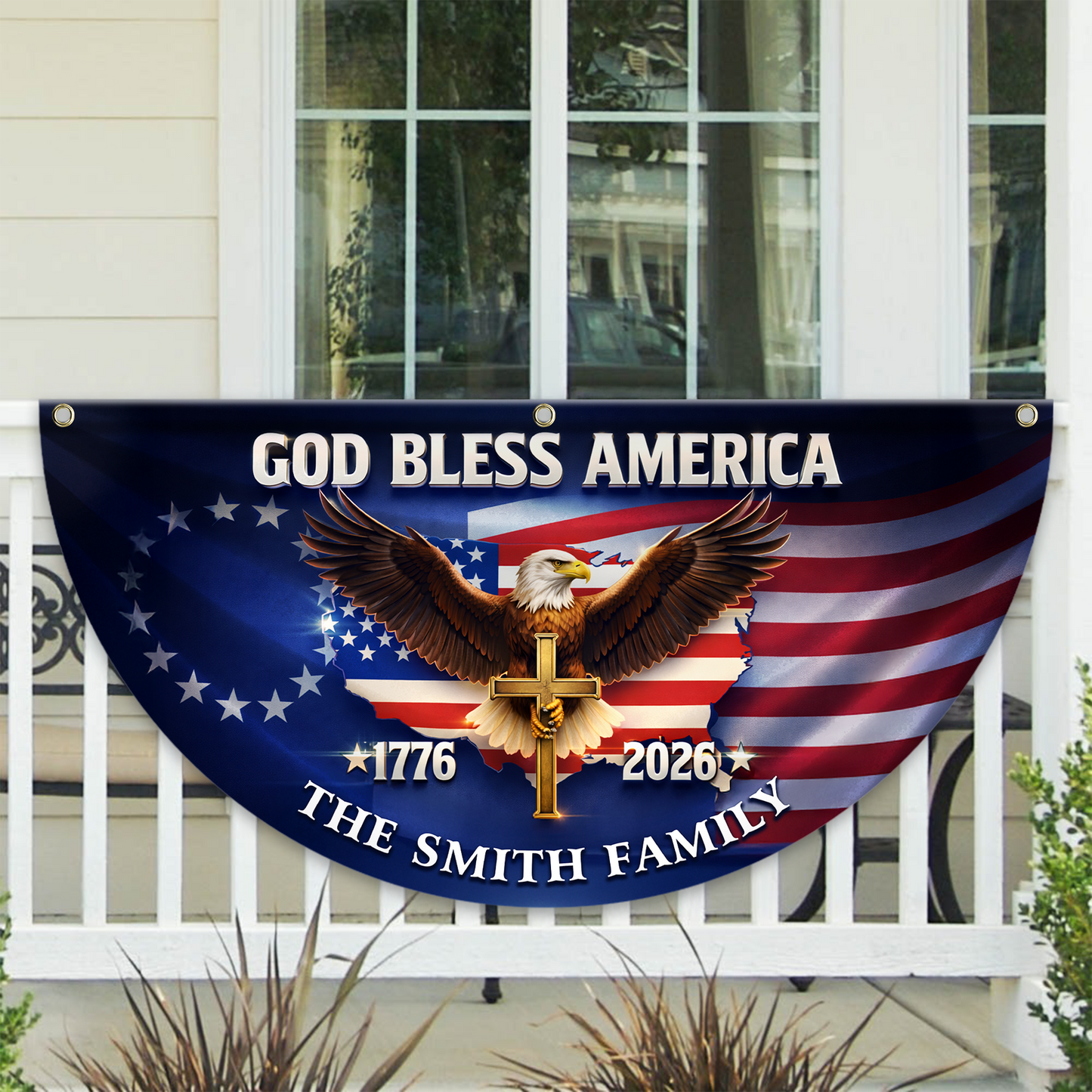 God Bless America 250 Years Of Freedom Glitter Fan Flag - Custom Family Name Non-Pleated Fan Flag