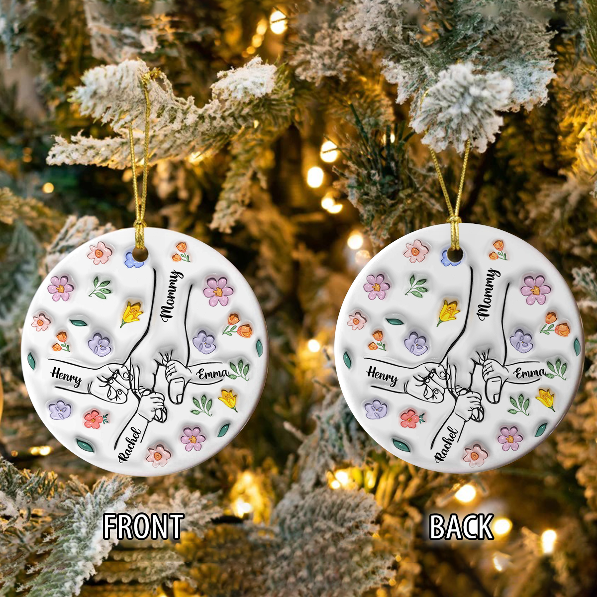 Holding Hand Family - Personalized Custom Ceramic Ornament 3D Effect
