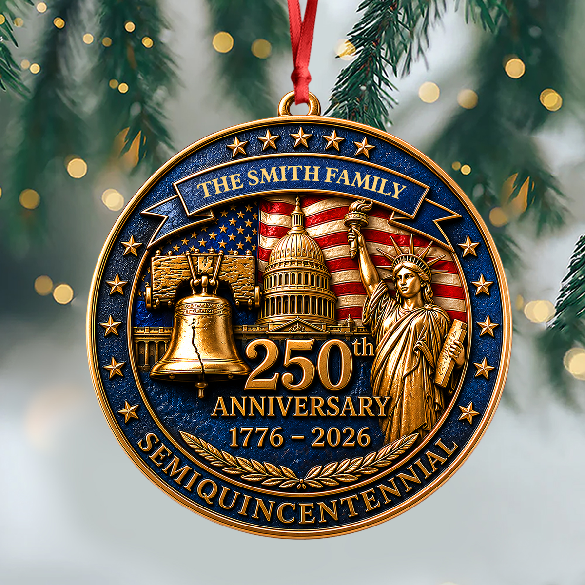 Personalized 250th America Christmas Patriotic - Real 3D Relief Ornament