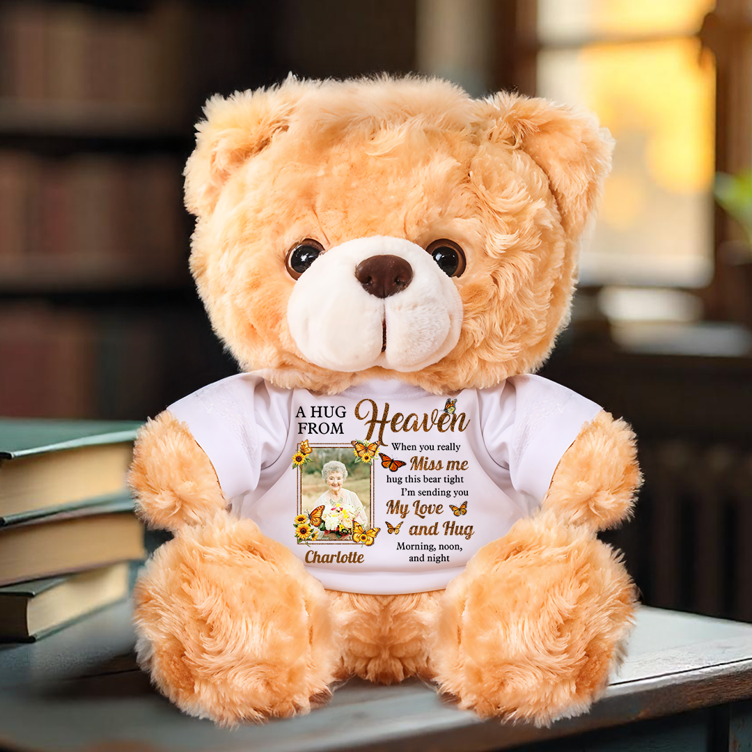 A Hug From Heaven - Memorial Personalized Custom Teddy Bear Plush - Sympathy Gift For Family Members