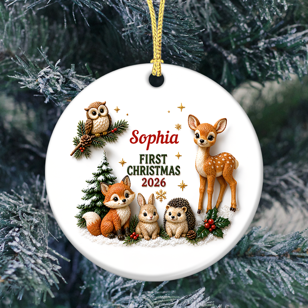 Baby First Christmas Woodland Animals - Real 3D Relief Ornament