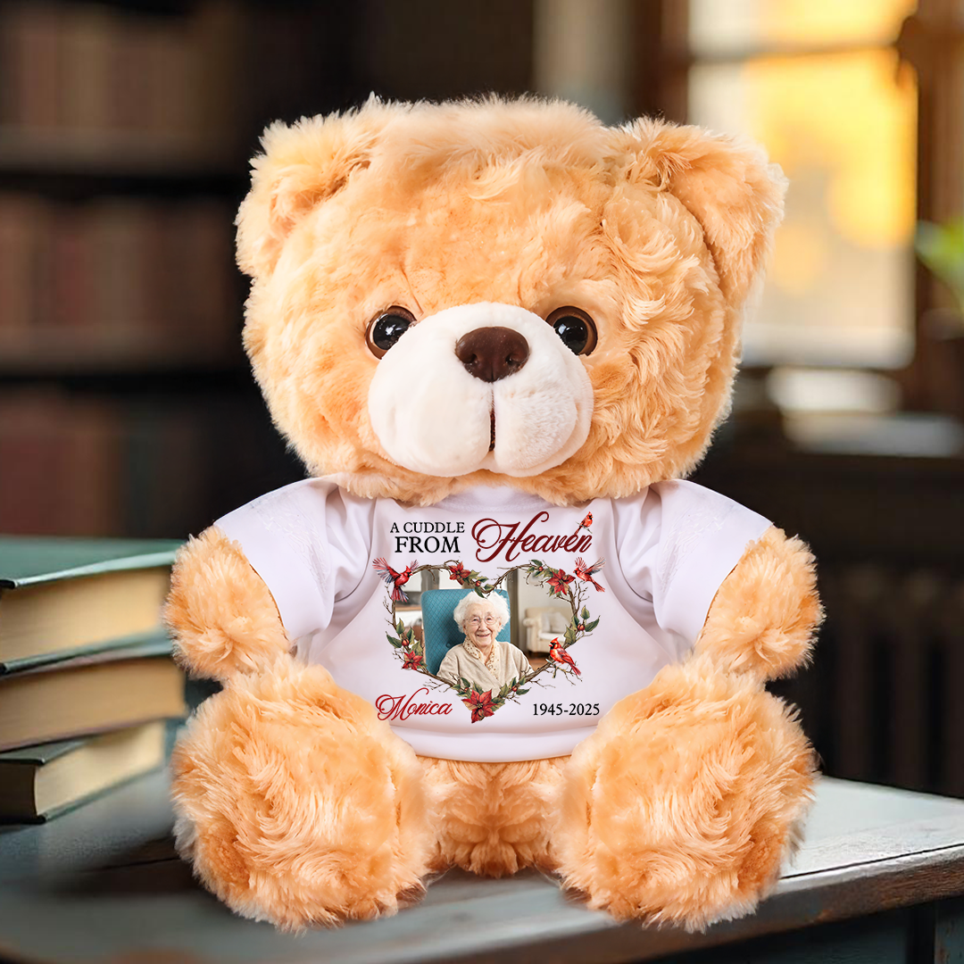 A Cuddle From Heaven - Memorial Personalized Custom Teddy Bear Plush - Sympathy Gift For Family Members