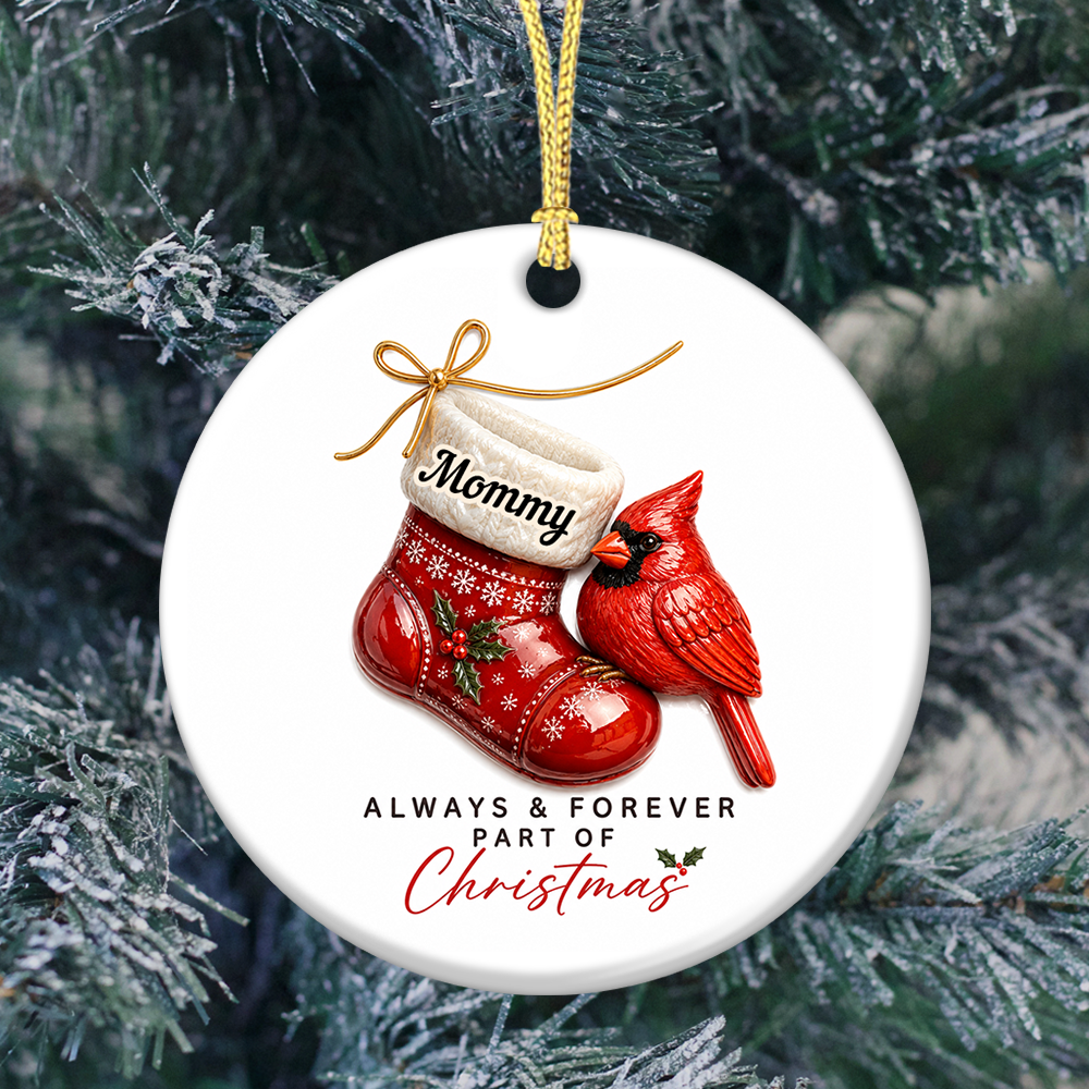 Cardinal On Stocking Always & Forever Part Of Christmas - Real 3D Relief Ornament