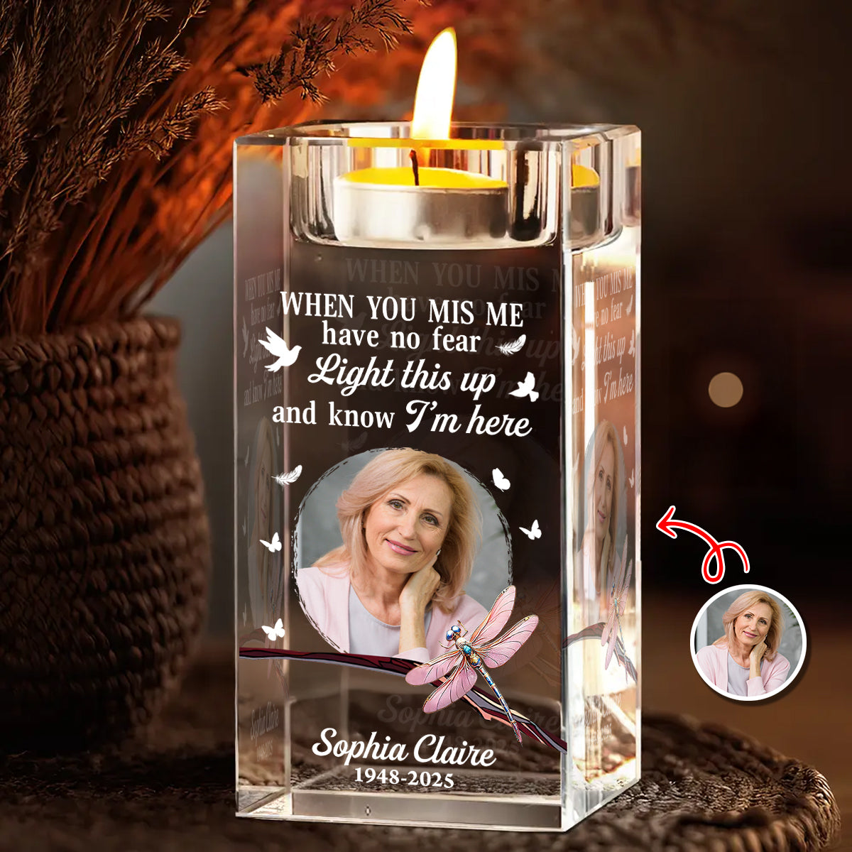 I Miss You - Personalized Crystal Candle Holder