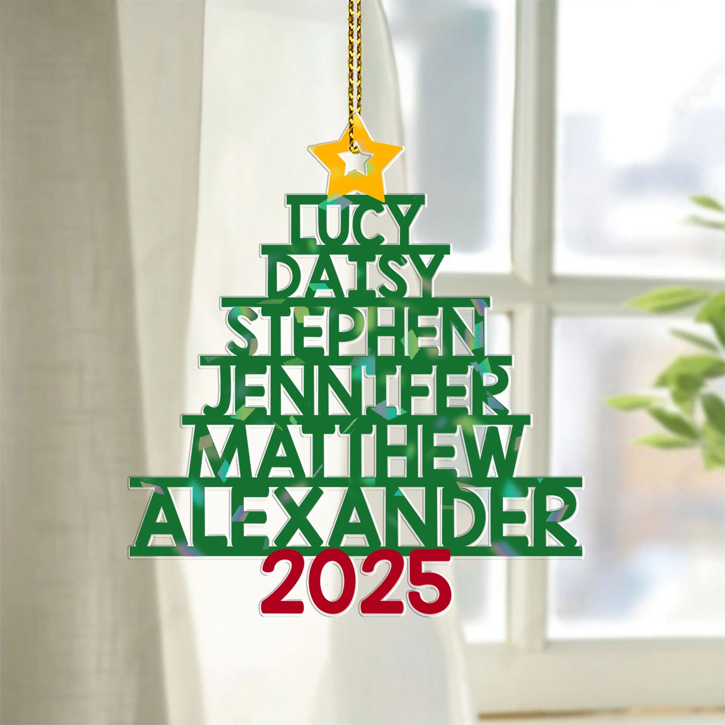 Family Names Christmas Tree - Custom Shape Hologram Ornament