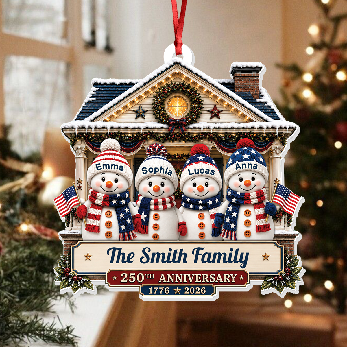 Snowman Family 250 Years Of Freedom Anniversary - Real 3D Relief Ornament