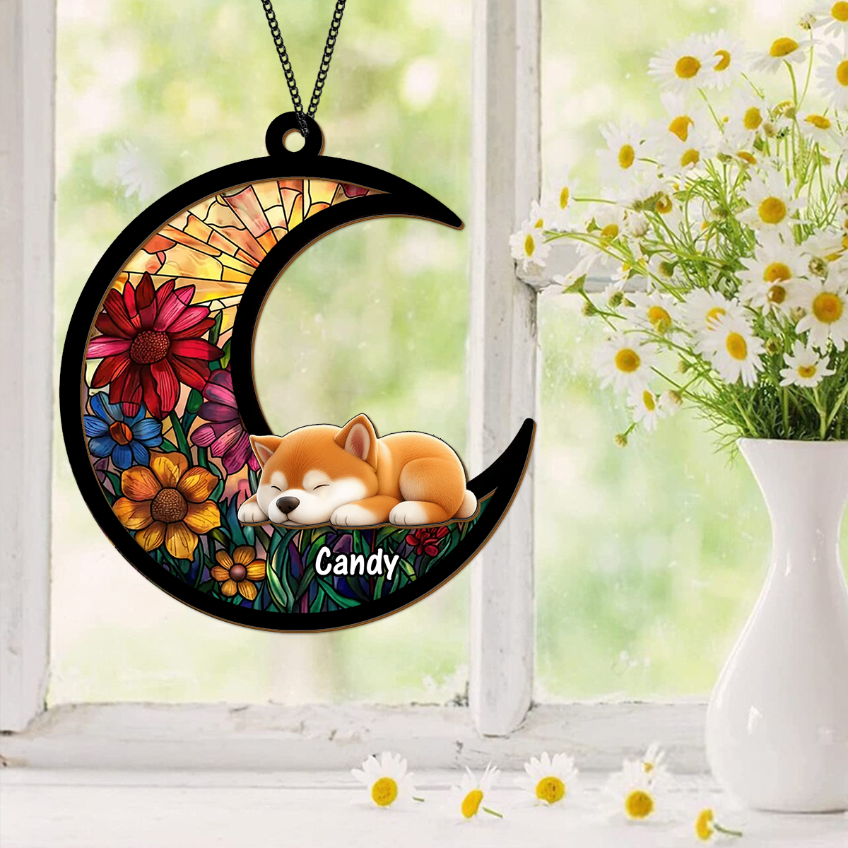 Sleeping Dog - Personalized Custom Suncatcher Ornament