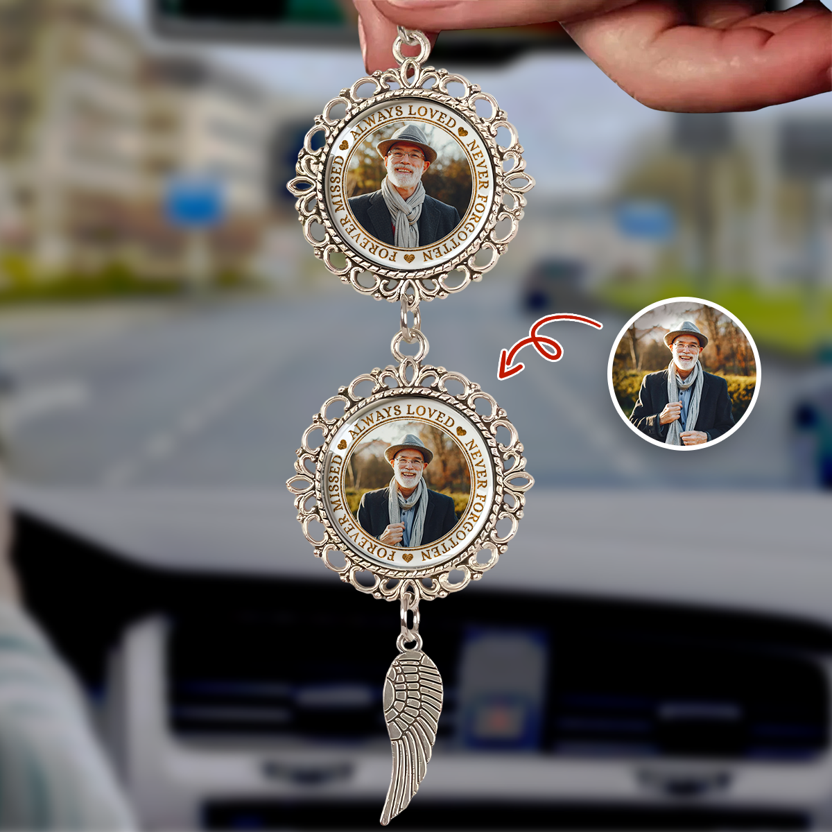 I Have An Angel Watching Over Me - Personalized Photo Car Ornament With Charm