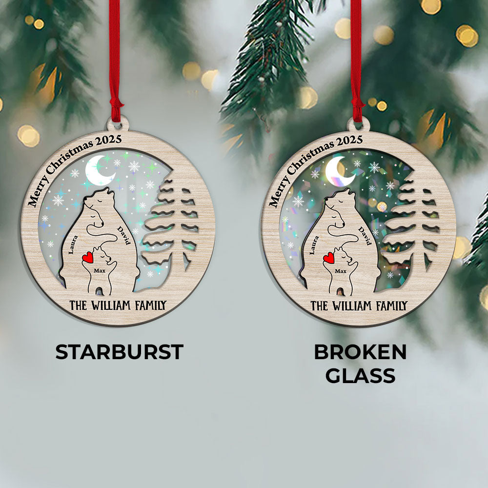 Bear Family This Christmas - Custom Shape Hologram Ornament 2 Layered