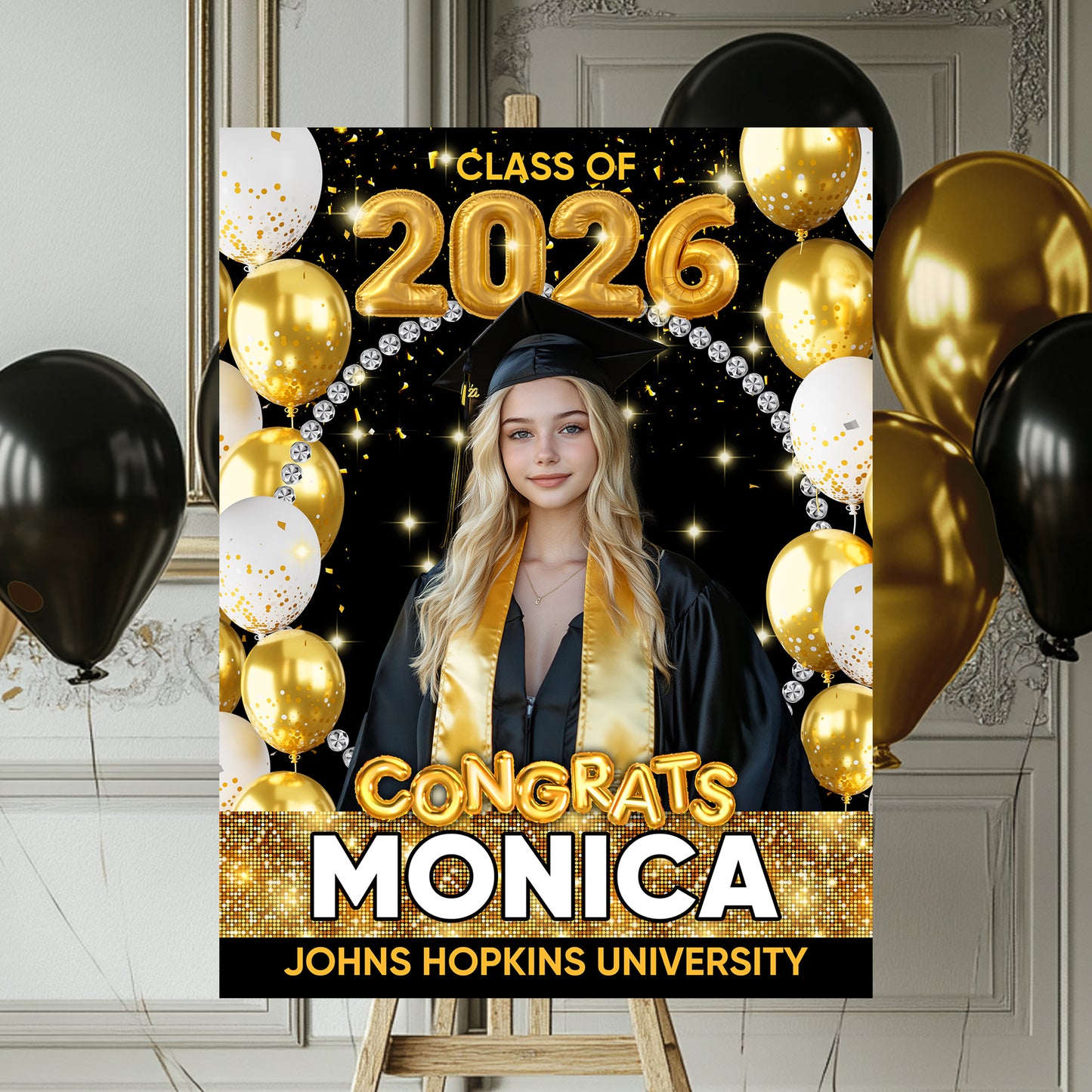 Congrats Graduation Glitter Bubble - Personalized Graduation Welcome Sign - Custom Photo Welcome Sign