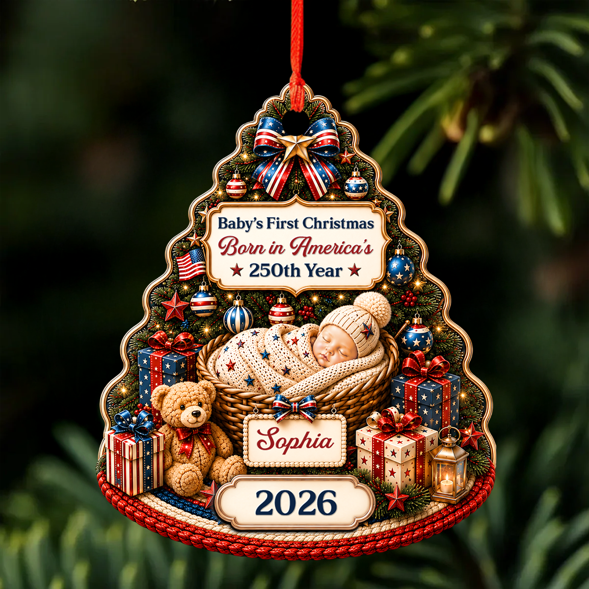 Our Patriotic Little Miracle Baby New Parents - Real 3D Relief Ornament 2