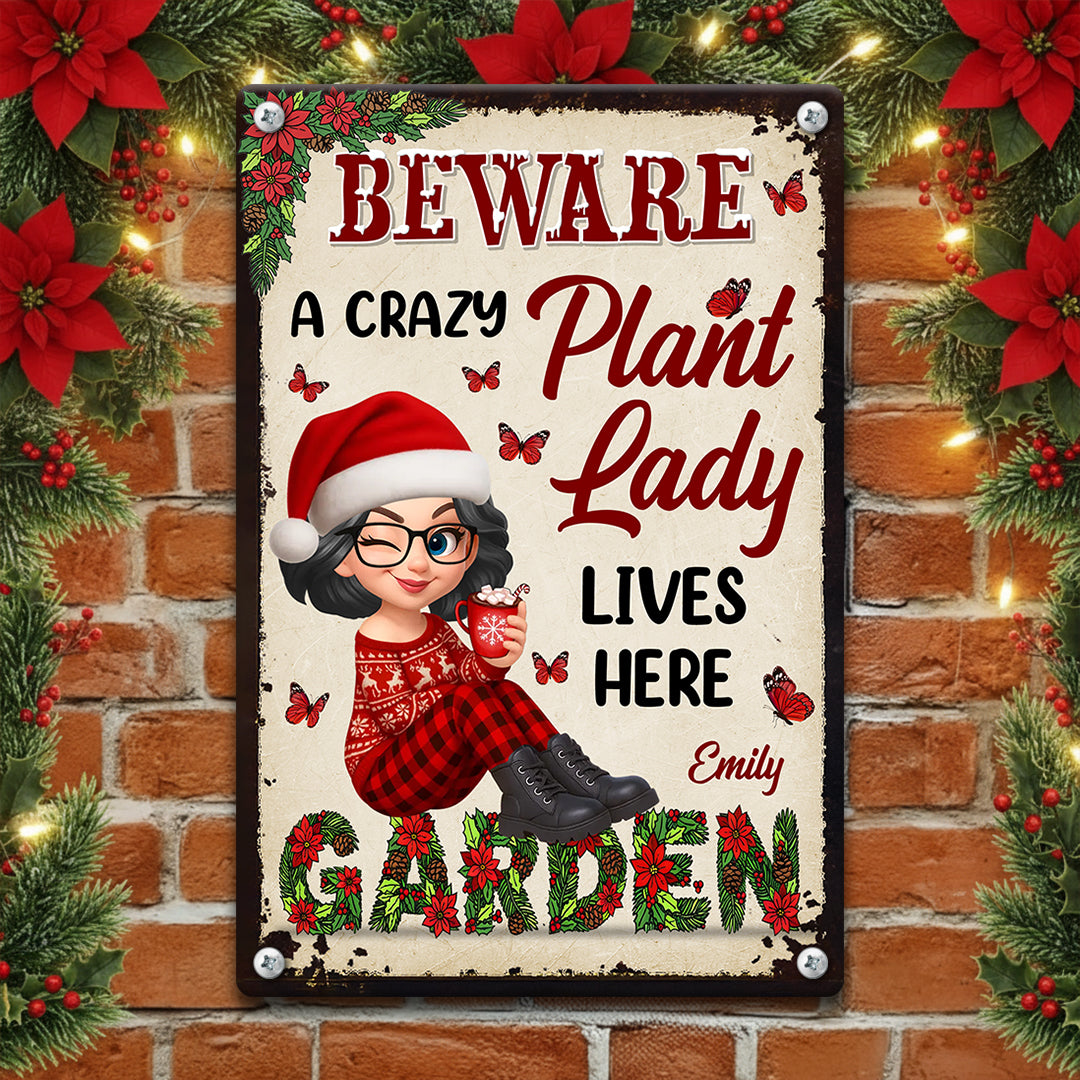Custom A Crazy Plant Lady Lives Here - Personalized Metal Sign