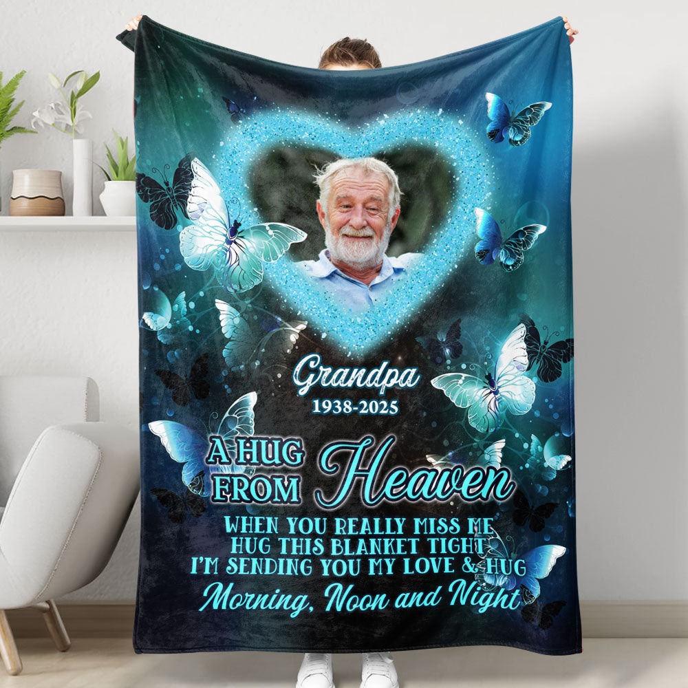 Heart A Hug From Heaven - Memorial Personalized Custom Blanket - Sympathy Gift