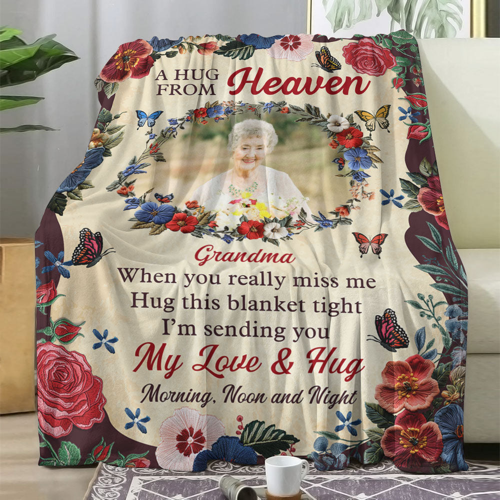Flower Hug From Heaven - Memorial Personalized Custom Blanket - Sympathy Gift