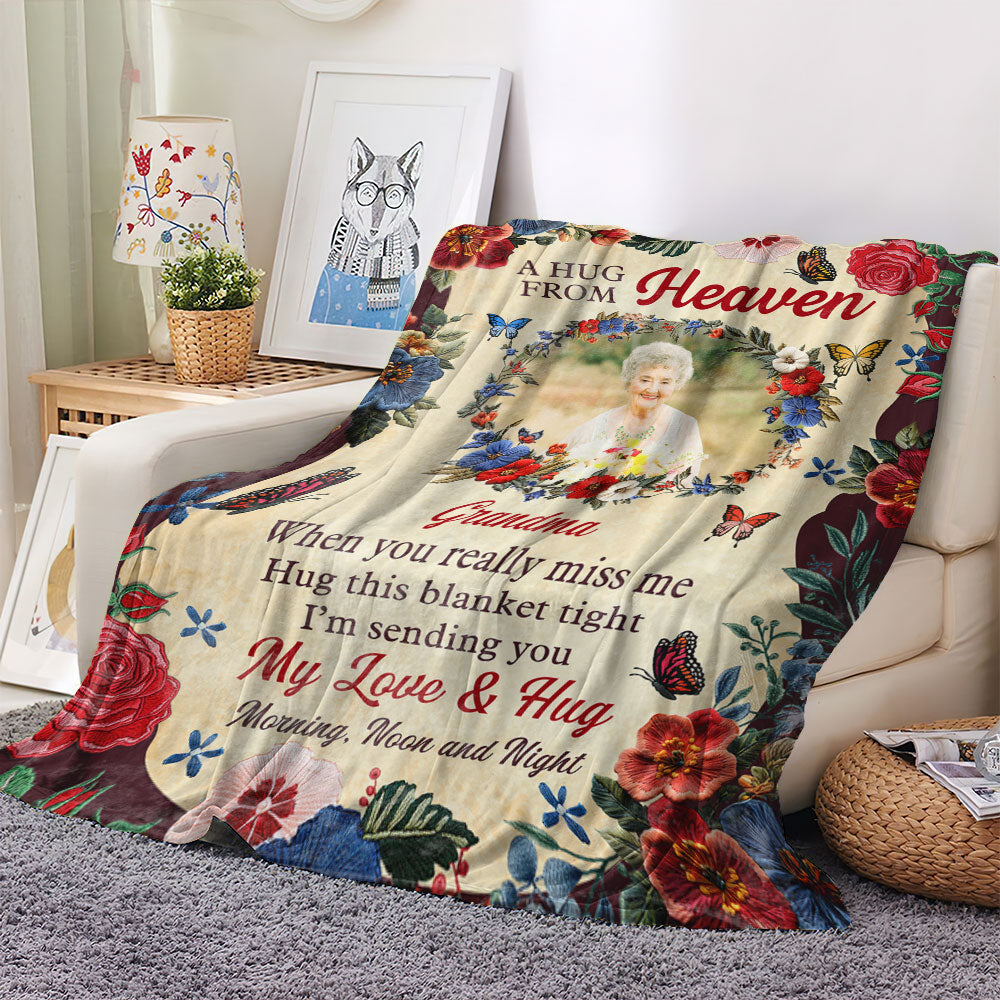 Flower Hug From Heaven - Memorial Personalized Custom Blanket - Sympathy Gift