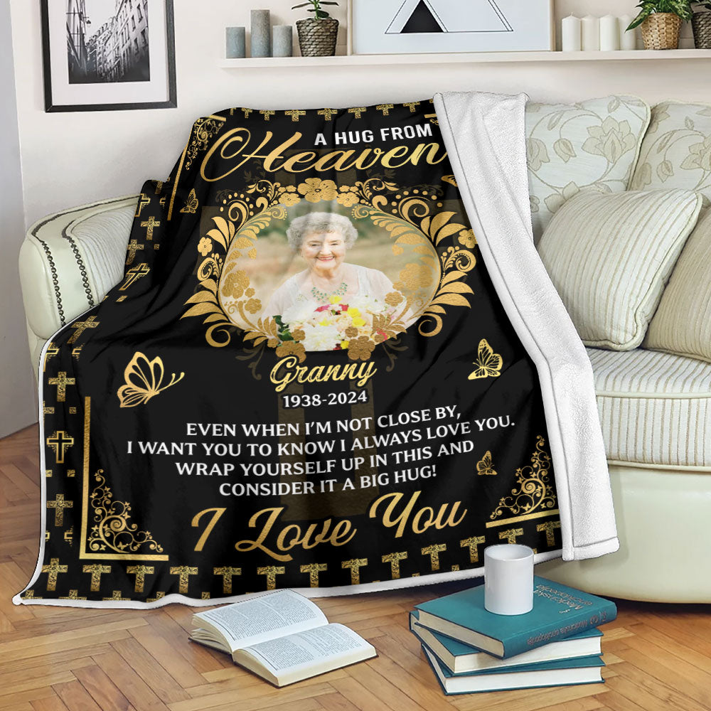 Cross A Hug From Heaven - Memorial Personalized Custom Blanket - Sympathy Gift
