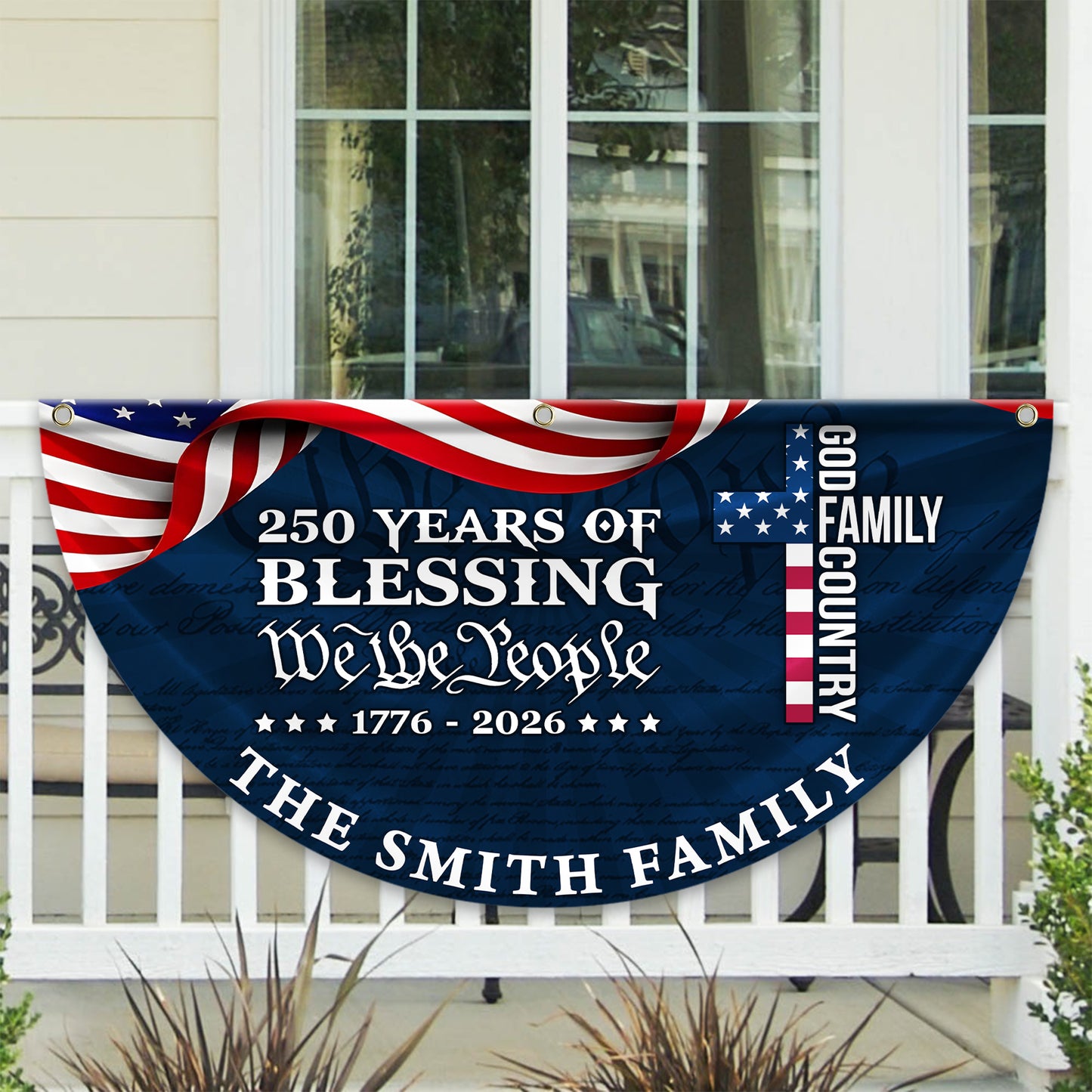 250 Years Of Blessing Fan Flag - Custom Family Name Non-Pleated Fan Flag