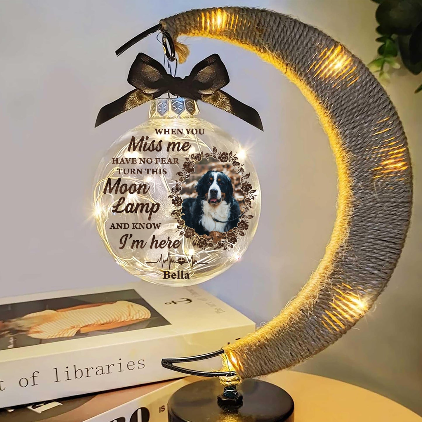 Custom Photo Four Paws, One Heart - Personalized Memorial Moon Led Lamp - Remembrance Gift, Sympathy Gift