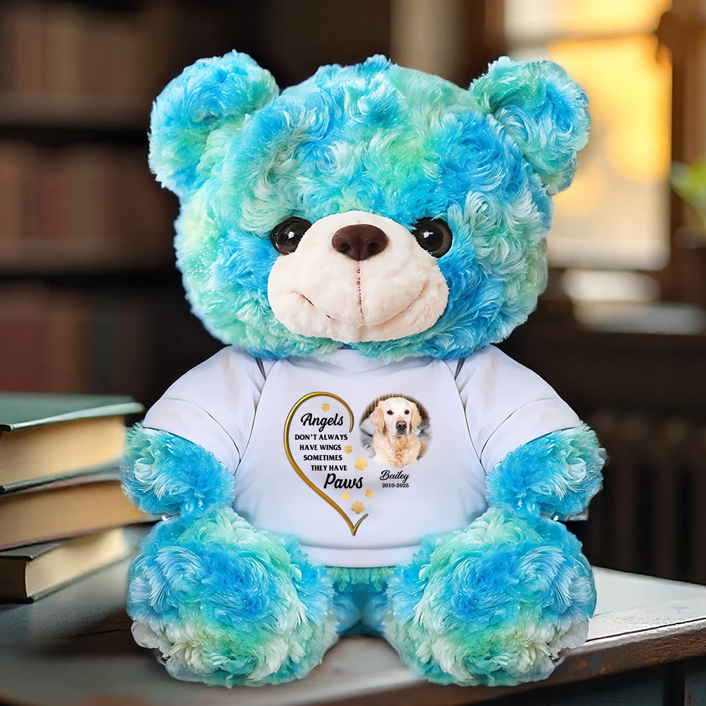 Paw And Angel Wings  - Memorial Personalized Custom Teddy Bear Plush