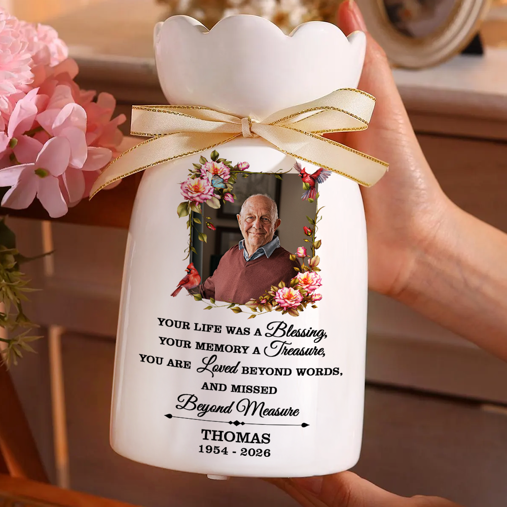 Your Life Was A Blessing Memorial - Personalized Custom Ribbon Tie Flower Vase