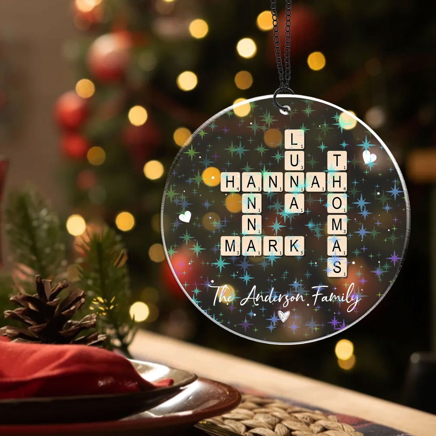 Family Decor Crossword Puzzle - Custom Shape Hologram Ornament