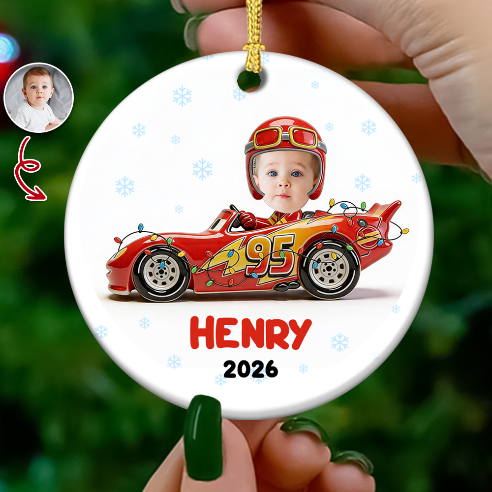 Custom Photo Driving Home For Christmas - Real 3D Ceramic Ornament