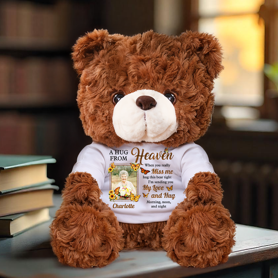 A Hug From Heaven - Memorial Personalized Custom Teddy Bear Plush - Sympathy Gift For Family Members