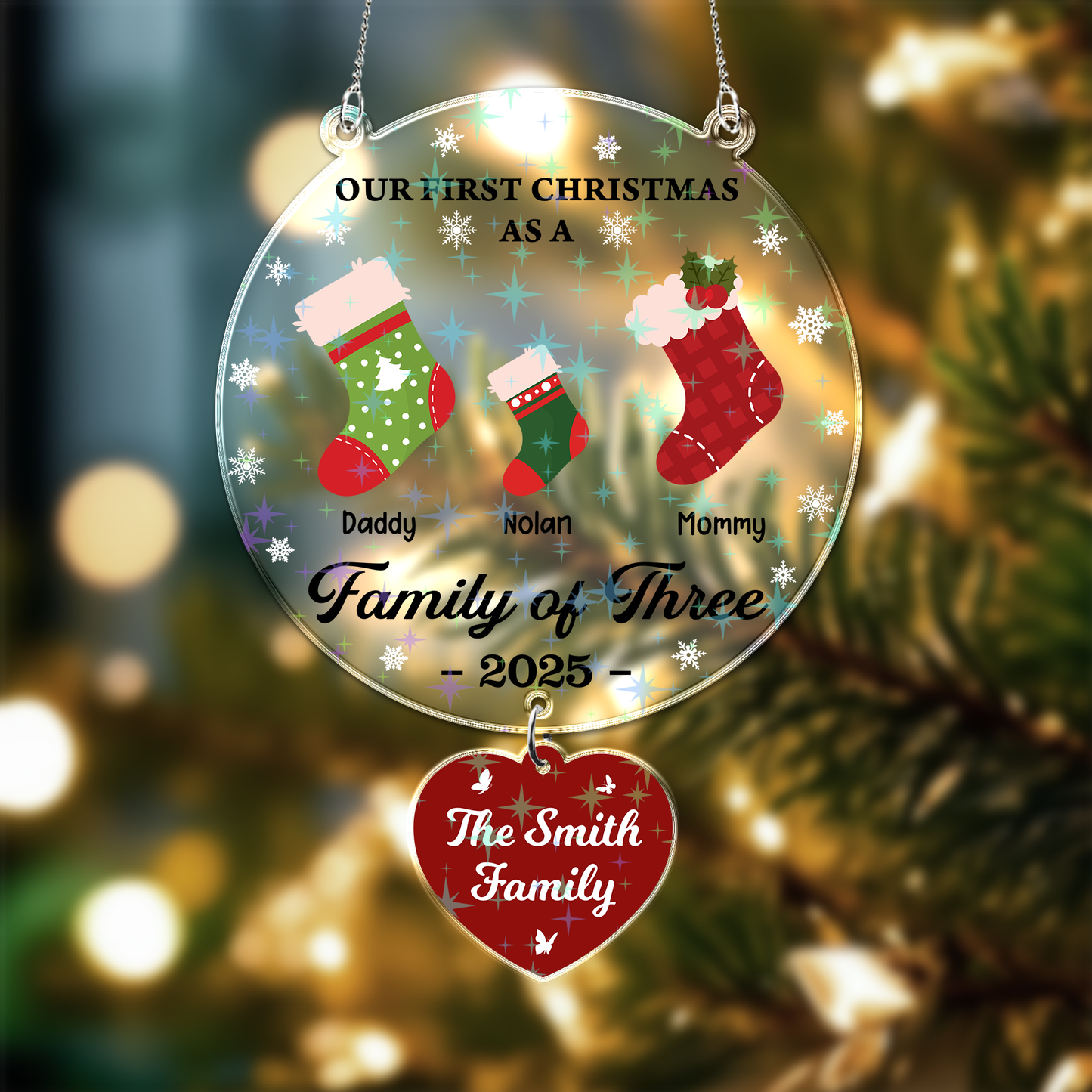 Family Of - Hologram Ornament Hanging Piece With Crystal Charm