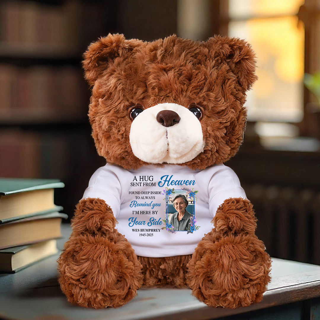 Hug From Heaven Cardinal - Memorial Personalized Custom Teddy Bear Plush - Sympathy Gift For Family Members