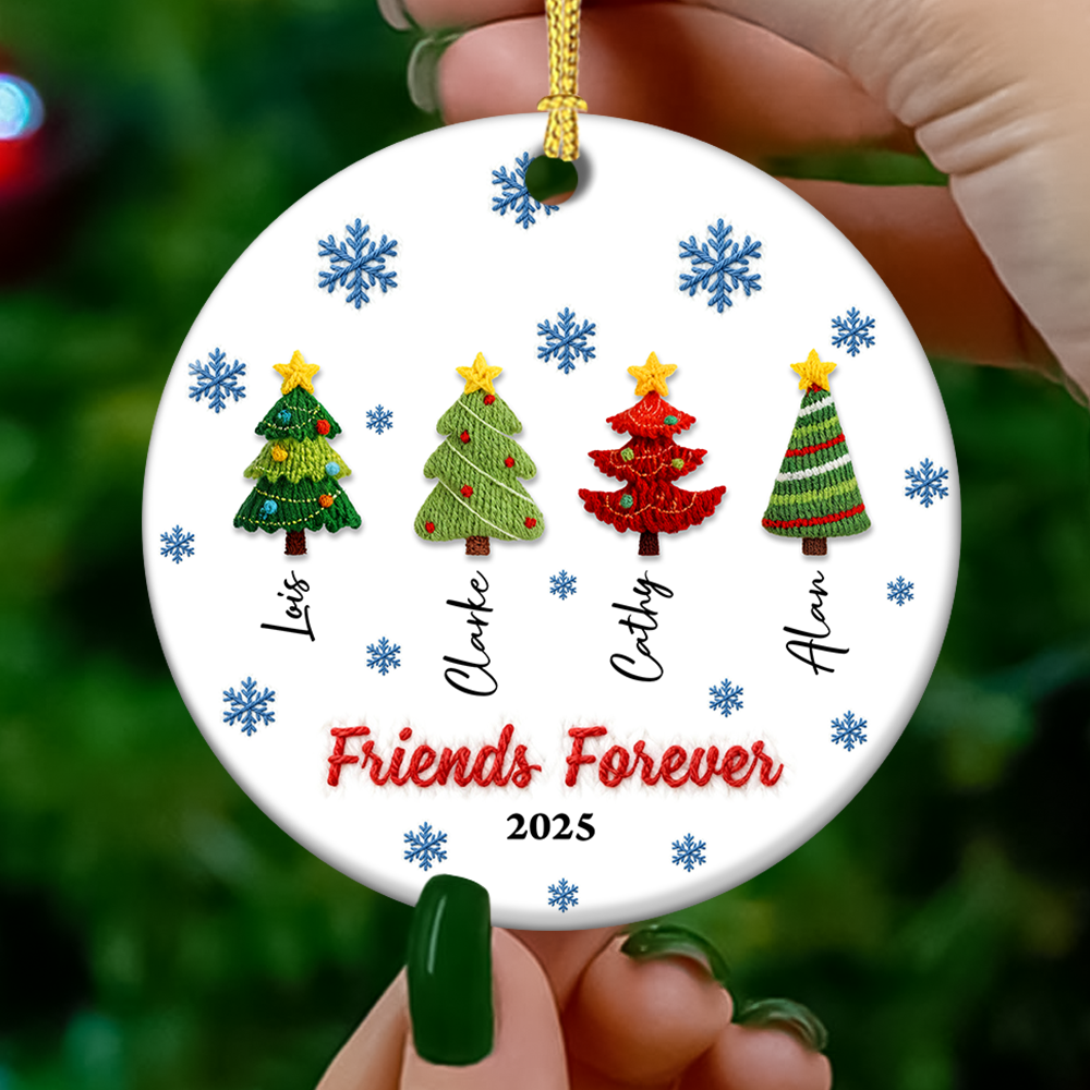 Christmas Tree Family Crochet  - Personalized Custom Ceramic Ornament 3D Effect