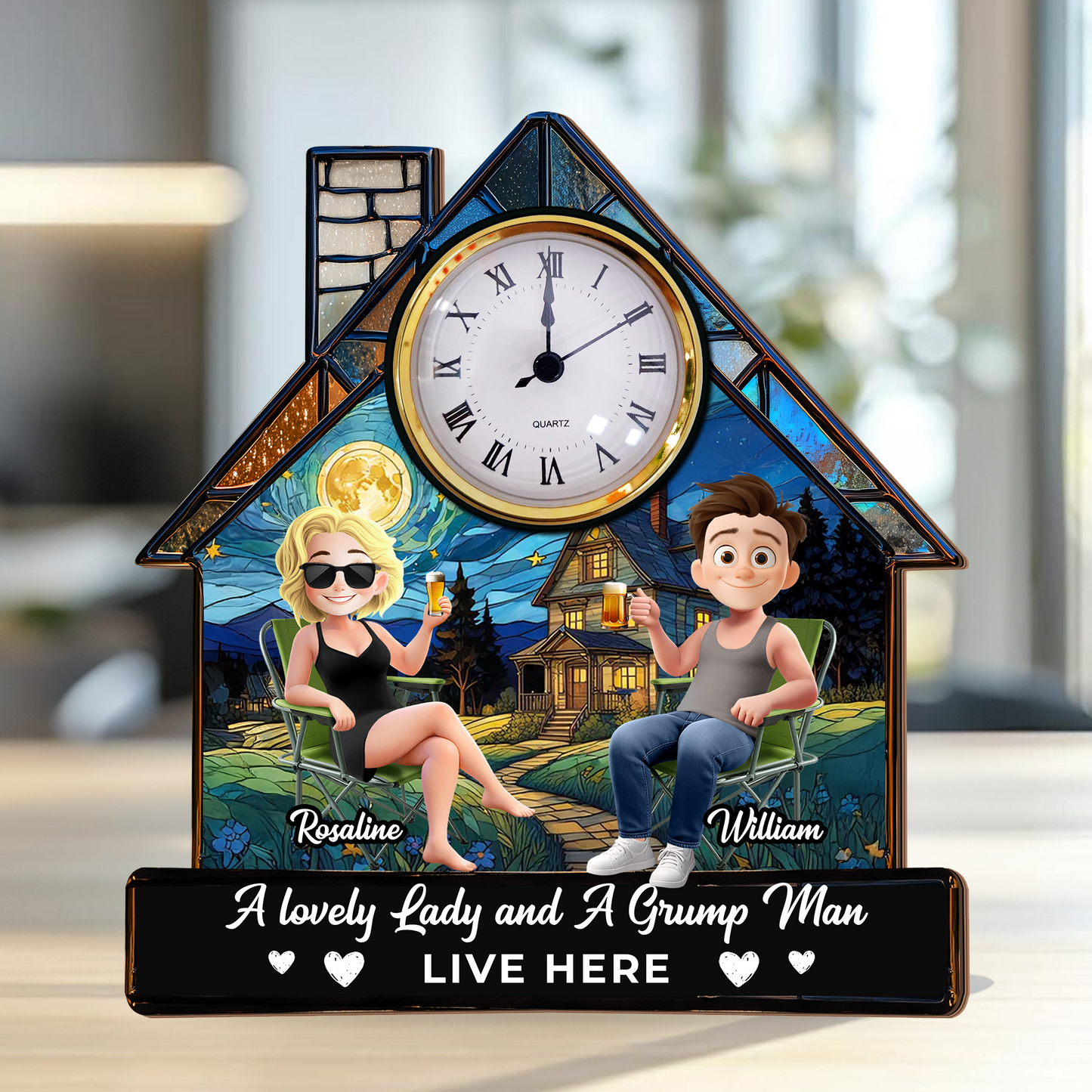 A Lovely Lady And A Grumpy Man - Desk Clock Plaque Personalized Gifts