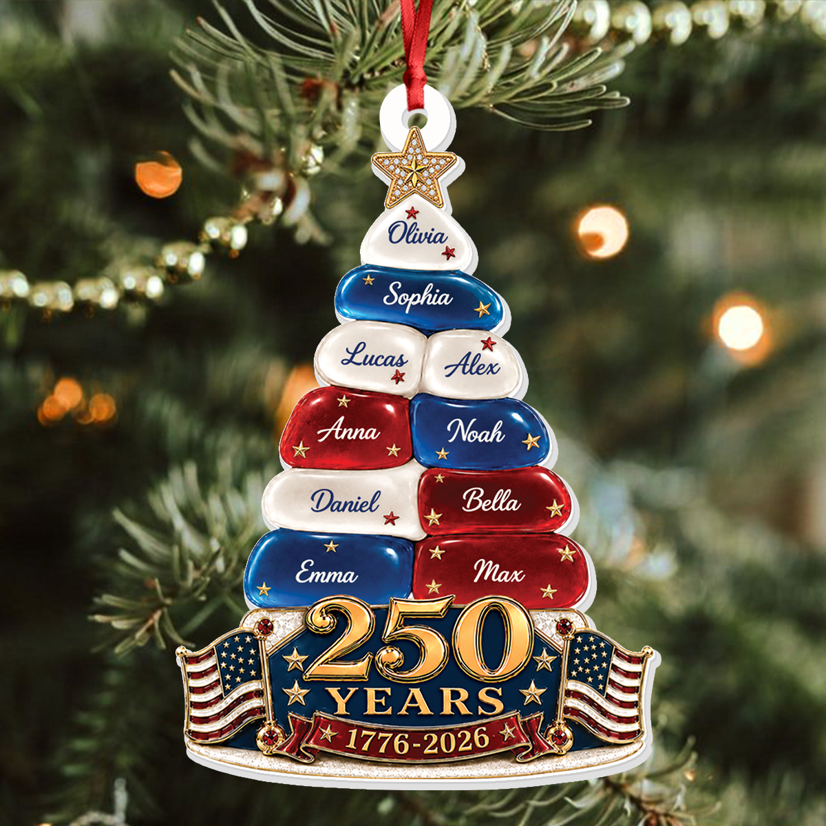 Sea Glass Christmas Tree 250 Years Of Freedom Anniversary - Real 3D Relief Ornament