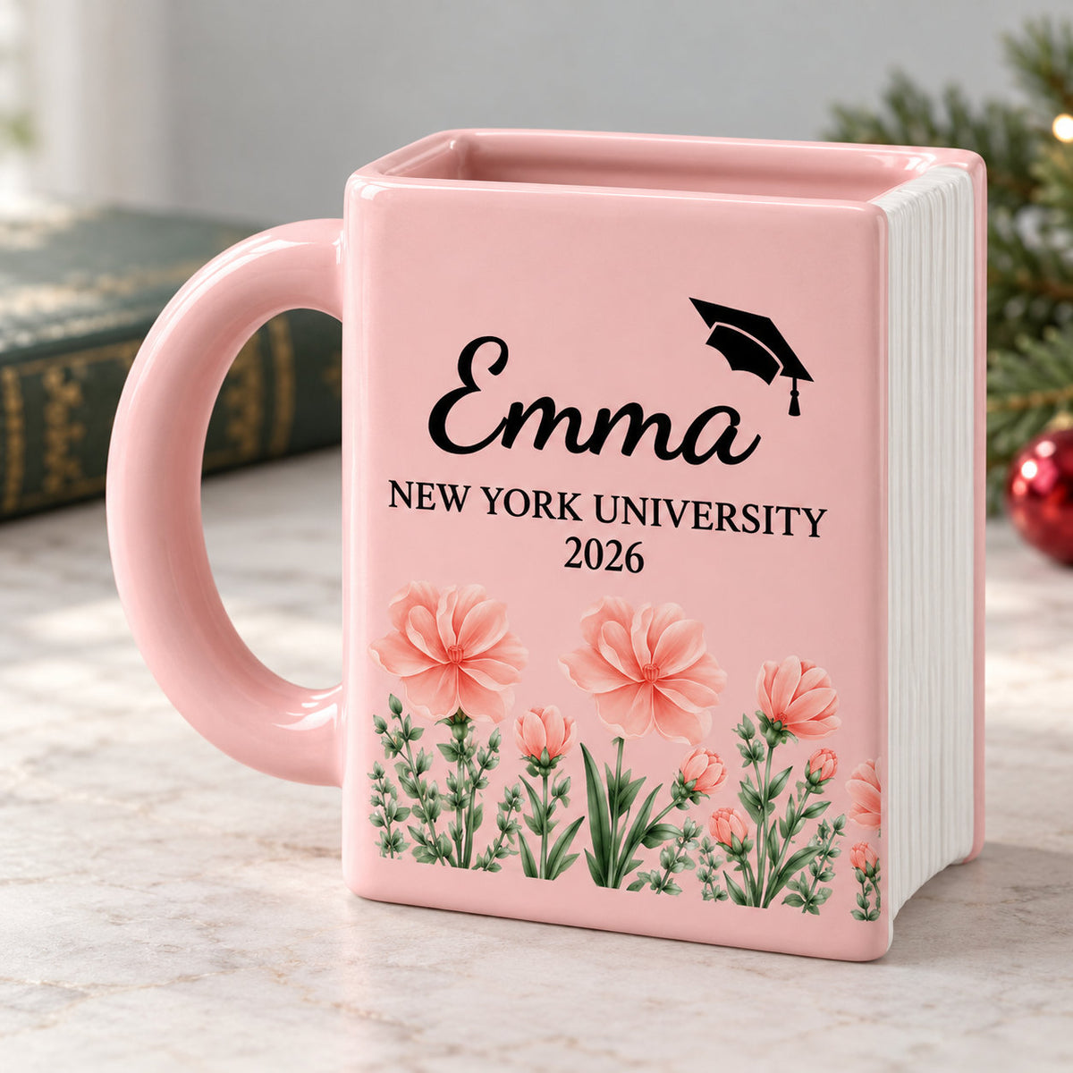 School Name - Unique Graduation Gifts Book Lovers Shaped Mug - Personalized Name Gifts - Best Friend, Christmas & Birthday Friendship Keepsake Gift