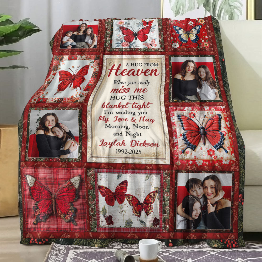 My Love & Hug Morning, Noon and Night - Memorial Personalized Custom Blanket - Sympathy Gift